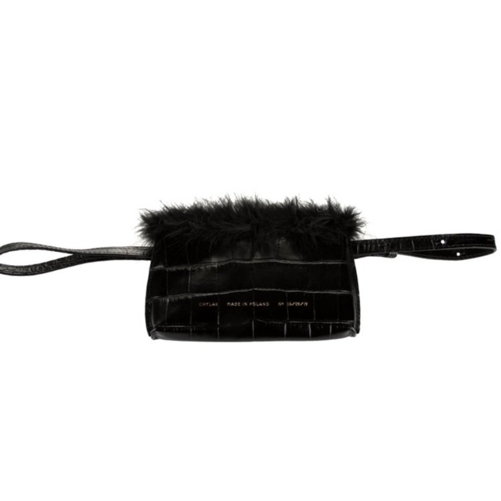 Chylak bag feather trim crock black embossed leather - Picture 2 of 5